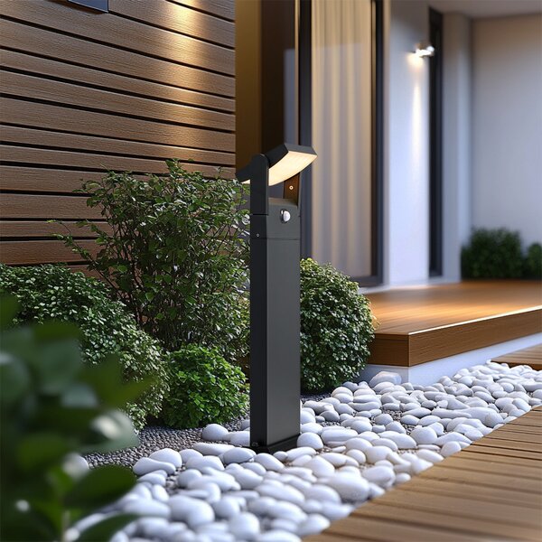 Zewnętrzna lampa słupkowa ciemnoszara z czujnikiem ruchu 60 cm IP54 Solarna - Judge