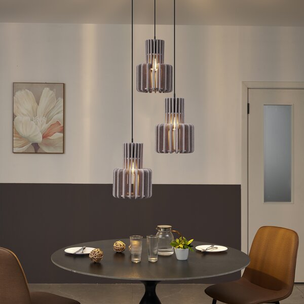 Retro Lampa Wisząca Czarna z Taupe 3-punktowa - Felt