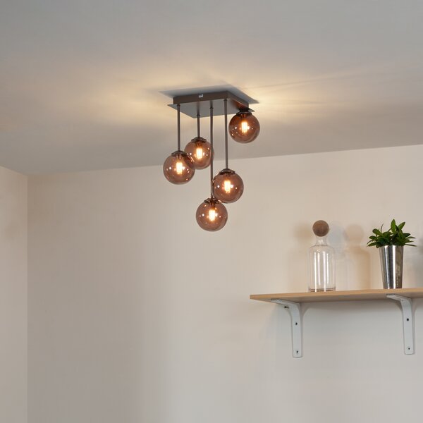Designerska lampa sufitowa brązowa z brązowym szkłem 5-punktowa - Athens