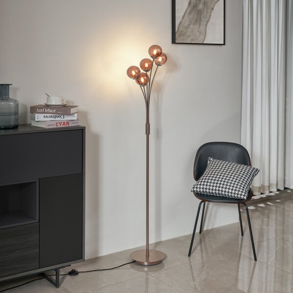 Designerska lampa podłogowa brązowa z brązowym szkłem 5-punktowa - Athens