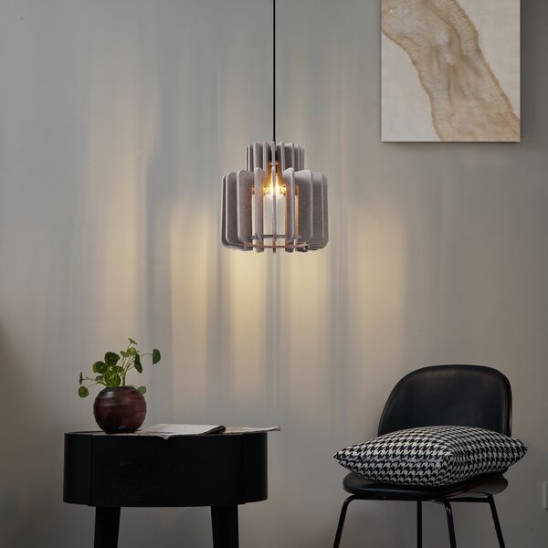 Retro Lampa Wisząca Czarna z Abażurem Taupe - Felt