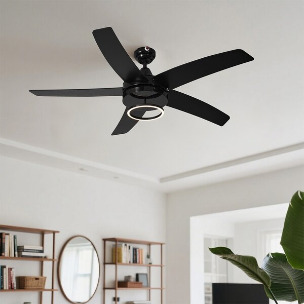 Czarny wentylator sufitowy 132 cm z LED i pilotem - Cool Anello