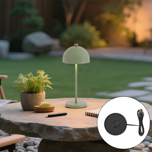 Lampa stołowa zielona z LED IP54, ładowalna ze stacją ładującą - Squirrel