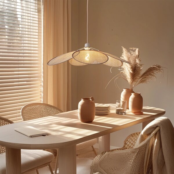 Lampa wisząca Japandi kremowa z lnianym abażurem - Aisha
