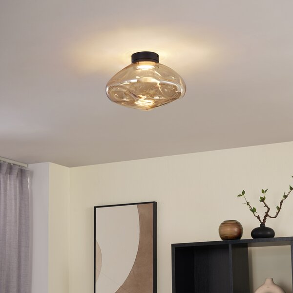 Designerska lampa sufitowa czarna z bursztynowym szkłem - Gemma