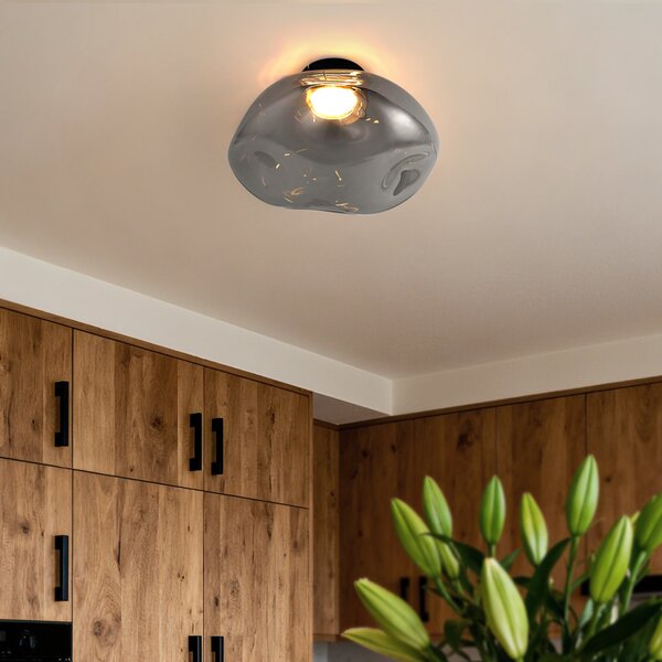 Designerska lampa sufitowa czarna z przydymionym szkłem - Gemma