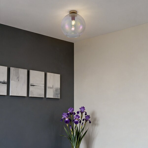 Lampa sufitowa Art Deco złota ze szkłem w kolorze tęczy - Sandra