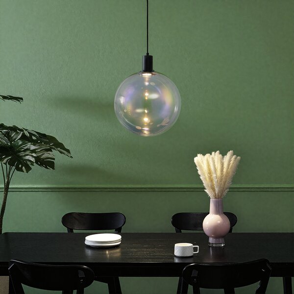 Designerska lampa wisząca czarna ze szkłem tęczowym 35 cm - Mallon