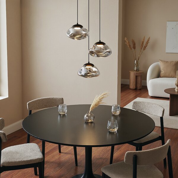 Designerska lampa wisząca czarna z przydymionym szkłem 3-punktowa - Gus