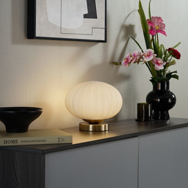 Designerska lampa stołowa mosiężna ze szkłem opalowym - Mochi