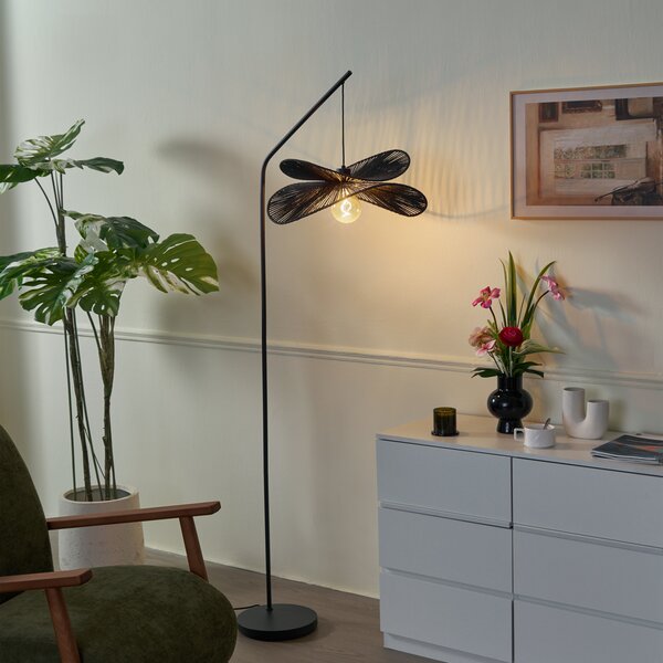 Lampa podłogowa Art Deco czarna z czarnym kloszem - Nest