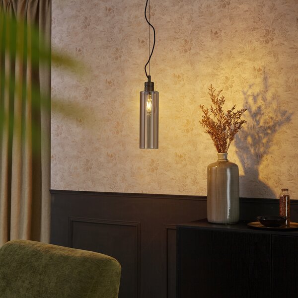 Lampa wisząca w stylu Hotel Chic ciemny brąz z bursztynowym szkłem - Stavelot