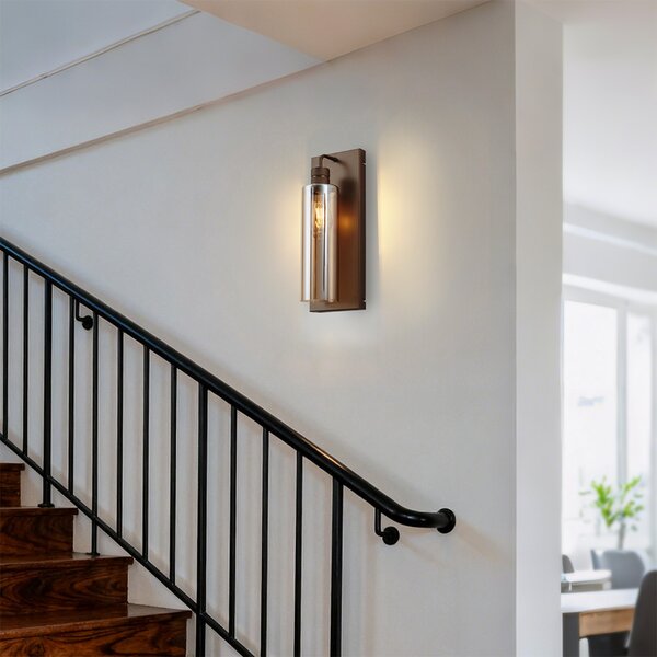 Lampa ścienna w stylu Hotel Chic ciemny brąz z bursztynowym szkłem - Stavelot