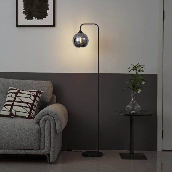 Lampa podłogowa Art Deco czarna z przydymionym szkłem - Sandra