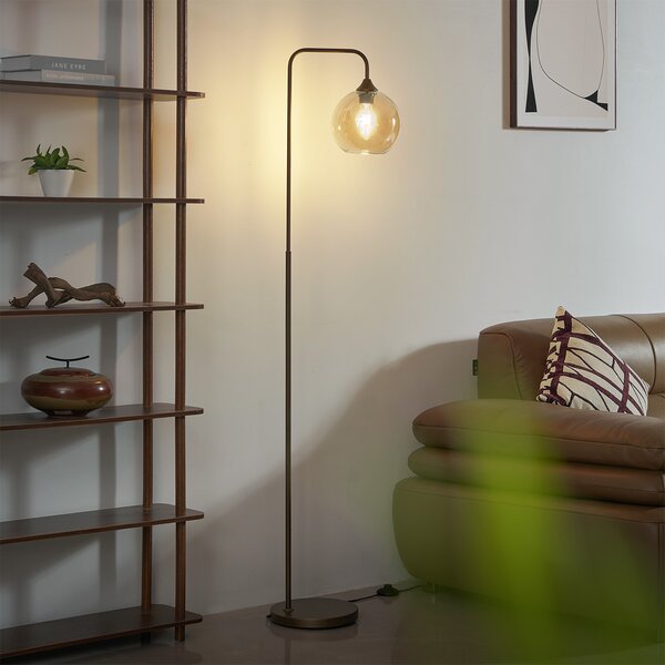 Lampa podłogowa Art Deco ciemny brąz z bursztynowym szkłem - Sandra
