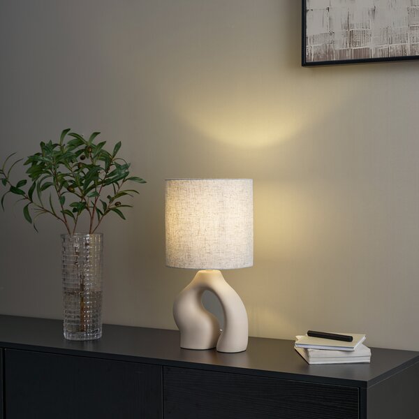 Lampa stołowa Japandi beżowa z lnianym abażurem - Dahlia