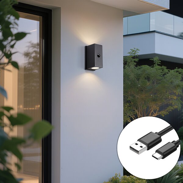 Lampa ścienna czarna z czujnikiem Lux, magnetyczna, z możliwością ładowania LED - Baleno