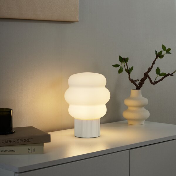 Lampa stołowa Japandi beżowa z opalowym szkłem 18 cm - Kumo