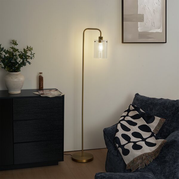 Designerska lampa podłogowa brązowa z przezroczystym szkłem - Domo