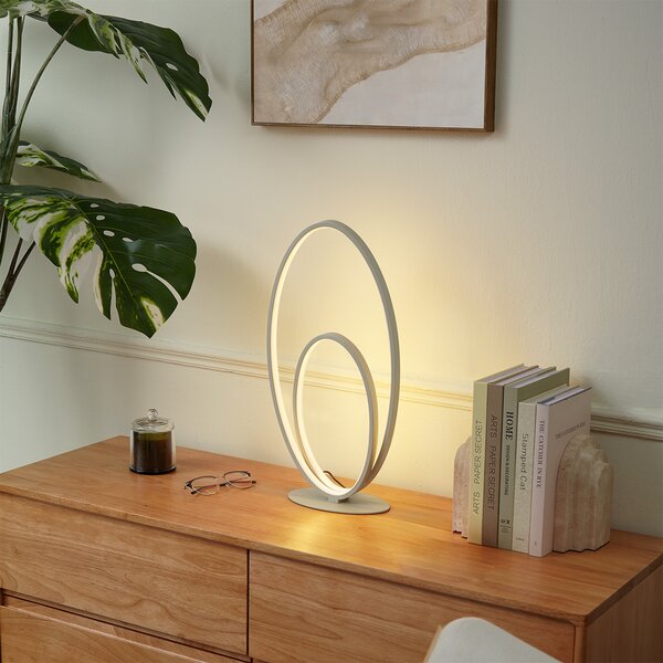 Designerska lampa stołowa beżowa z wbudowaną diodą LED z 3-stopniową regulacją jasności - Boomerang