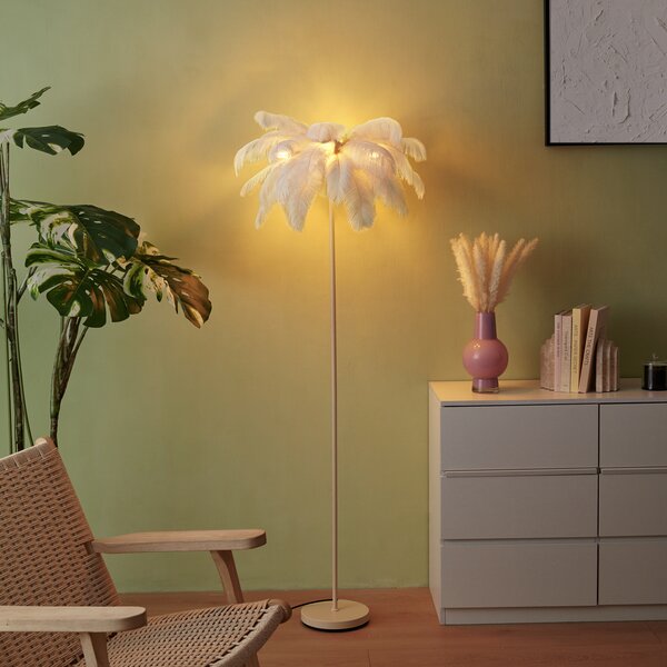 Lampa podłogowa Art Deco beżowa z białymi piórami - Peahen