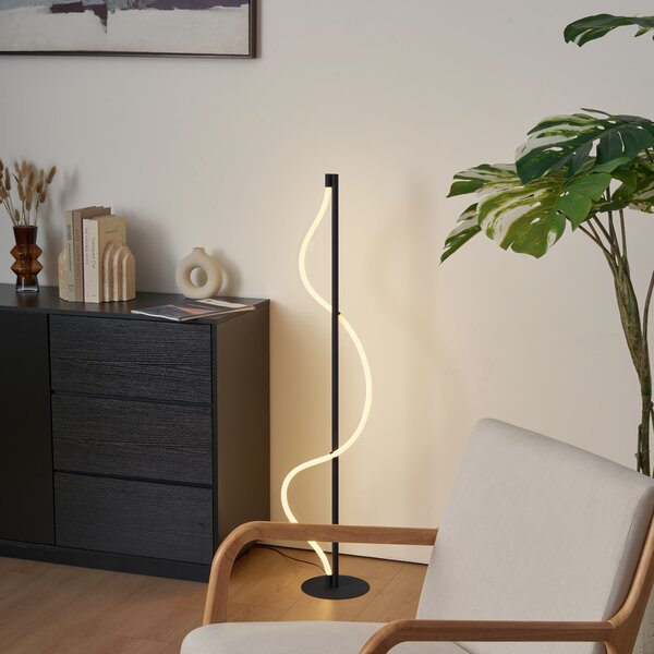 Nowoczesna lampa podłogowa czarna z wbudowaną diodą LED z 3-stopniową regulacją ściemniania - Twirl