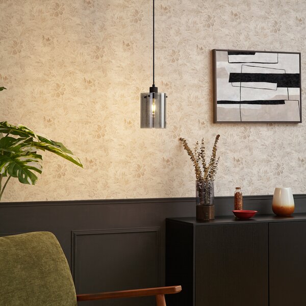 Designerska lampa wisząca czarna z przydymionym szkłem - Domo