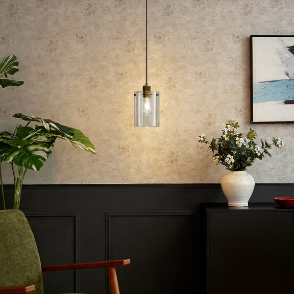 Designerska lampa wisząca brązowa z przezroczystym szkłem - Domo