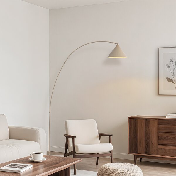 Lampa podłogowa w stylu retro beżowa z białym wnętrzem - Triangolo