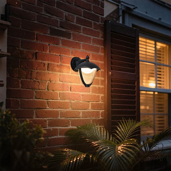 Inteligentna zewnętrzna lampa ścienna czarna z przezroczystym szkłem, w tym LED IP54 - Classica