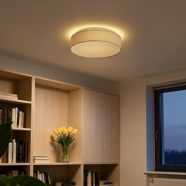 Inteligentna lampa sufitowa beżowa 35 cm z LED i pilotem - Flat Drum