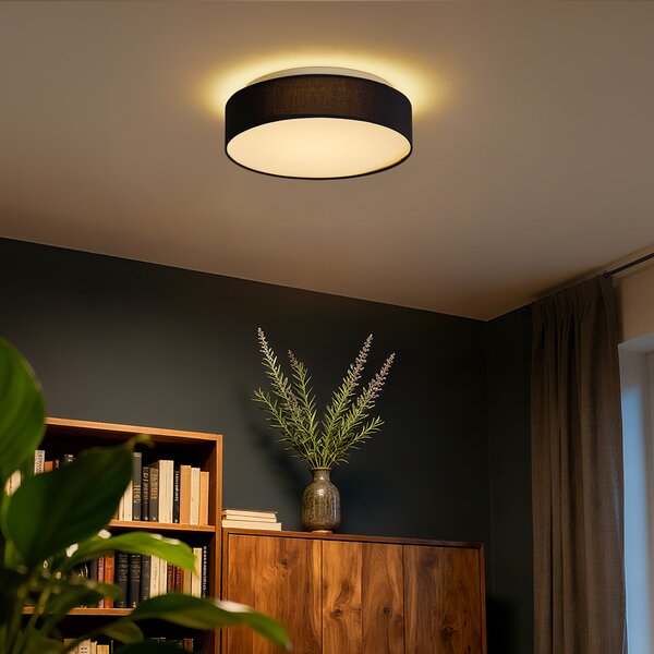 Inteligentna lampa sufitowa czarna 35 cm z LED i pilotem - Flat Drum