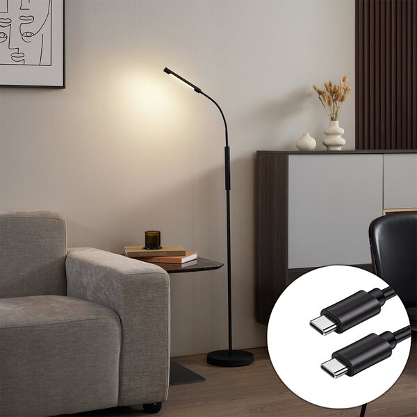 Nowoczesna lampa podłogowa czarna z wbudowaną diodą LED, 3-stopniowa, ściemnialna, ładowalna - Statler