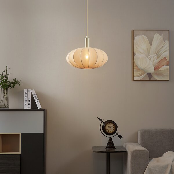 Lampa wisząca Japandi beżowa z materiałowym abażurem - Bida