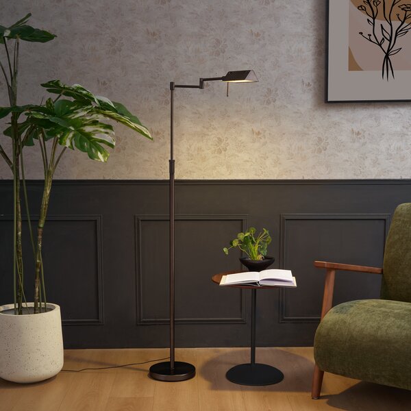 Designerska lampa podłogowa ciemny brąz z LED i ściemniaczem dotykowym - Notia