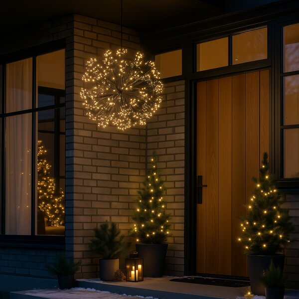 Świąteczna lampa wisząca kula czarna 60 cm z LED z timerem IP44 - Nobu