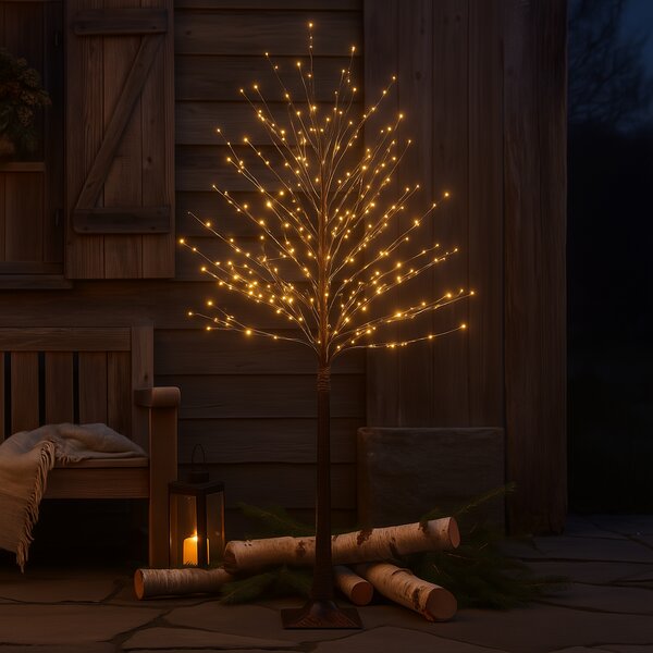 Świąteczna lampa podłogowa brązowa drzewko 180 cm z diodami LED i timerem IP44 - Ki