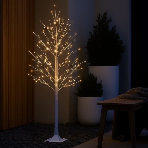 Świąteczna lampa podłogowa białe drzewko 120 cm z LED z timerem IP44 - Ki