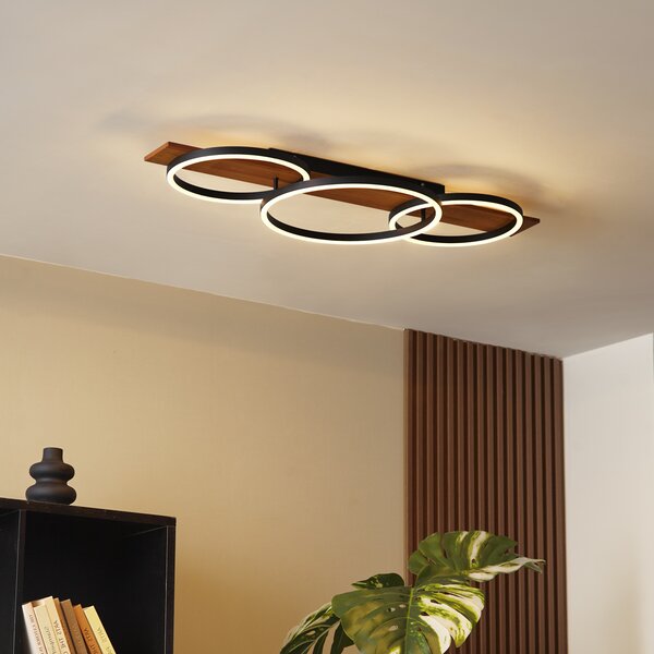 Designerska lampa sufitowa czarna okrągła z wbudowaną diodą LED z 3-stopniową regulacją ściemniania - Nimue
