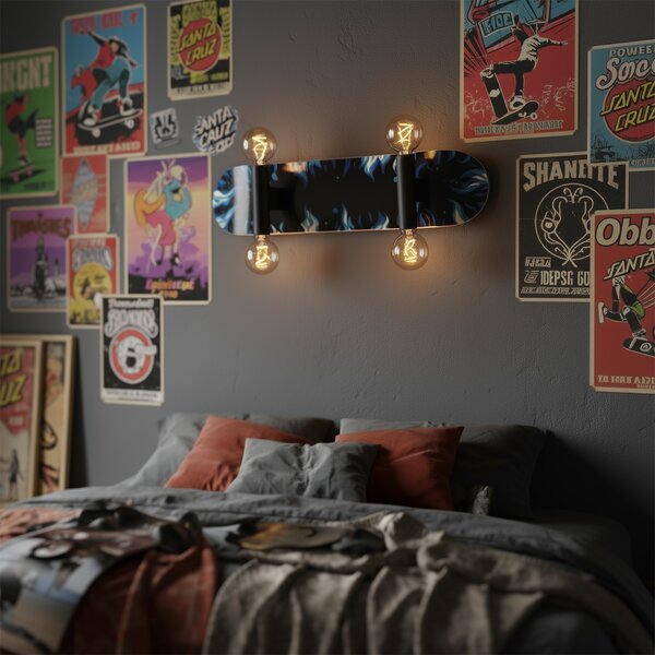 Lampa ścienna czarna z niebieskim 80 cm - Skateboard