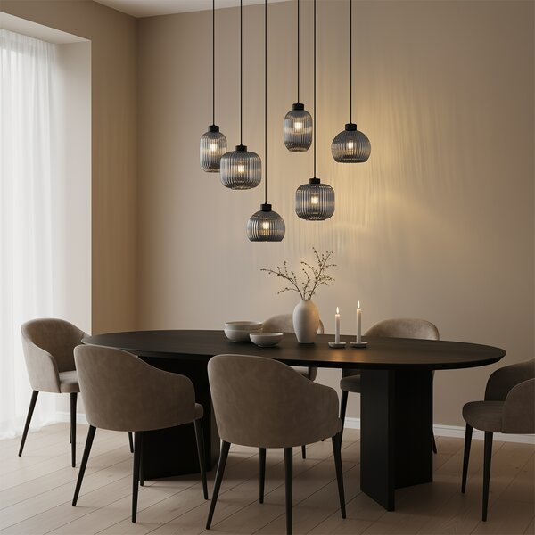 Designerska lampa wisząca czarna z przydymionym szkłem 6-źródłowa - Ana
