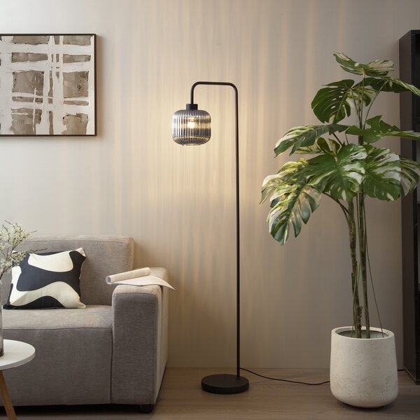 Designerska lampa podłogowa czarna z przydymionym szkłem - Ana