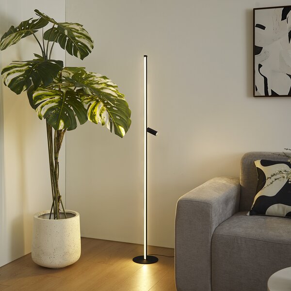 Designerska lampa podłogowa czarna z lampką do czytania, w tym LED ze ściemniaczem dotykowym - Throttle