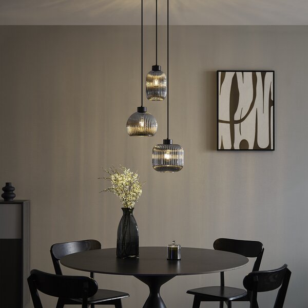 Designerska lampa wisząca czarna z przydymionym szkłem 3-źródła światła - Ana