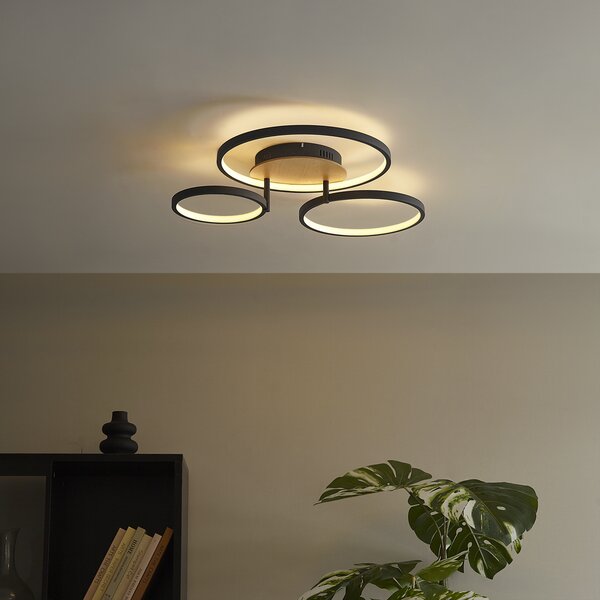 Nowoczesna lampa sufitowa drewniana z LED z 3-stopniową regulacją jasności 3-źródłowa - Rondas
