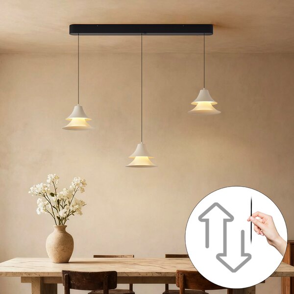 Lampa wisząca czarna z beżowym, z LED, 3-stopniowa regulacja ściemniania, 3-źródła światła Easylift - Witch