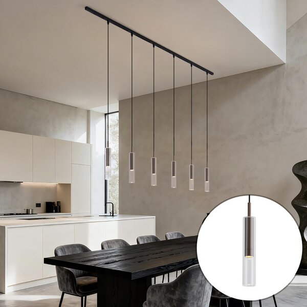 Nowoczesny system szynowy czarny z 6 lampami wiszącymi ciemny brąz 1-fazowy - Slimline Loyce