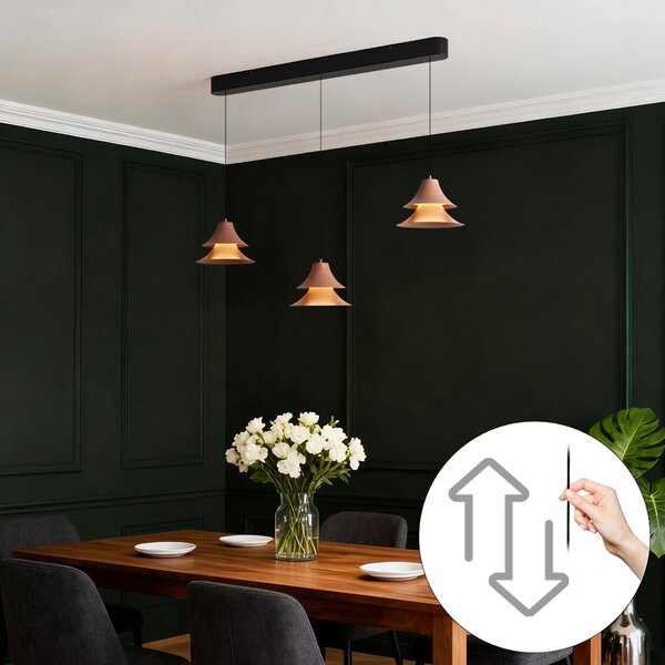 Lampa wisząca czarna z mokką, w zestawie LED z 3-stopniową regulacją ściemniania, 3-punktowa Easylift - Witch