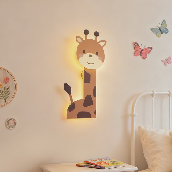 Dziecięca lampa ścienna brązowa z LED z 3-stopniowym ściemnianiem - Gigi Żyrafa