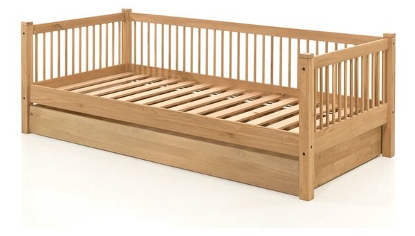 Łóżko dziecięce z litego drewna dębowego z wysuwanym łóżkiem i schowkiem 90x200 cm Forrest – Vipack